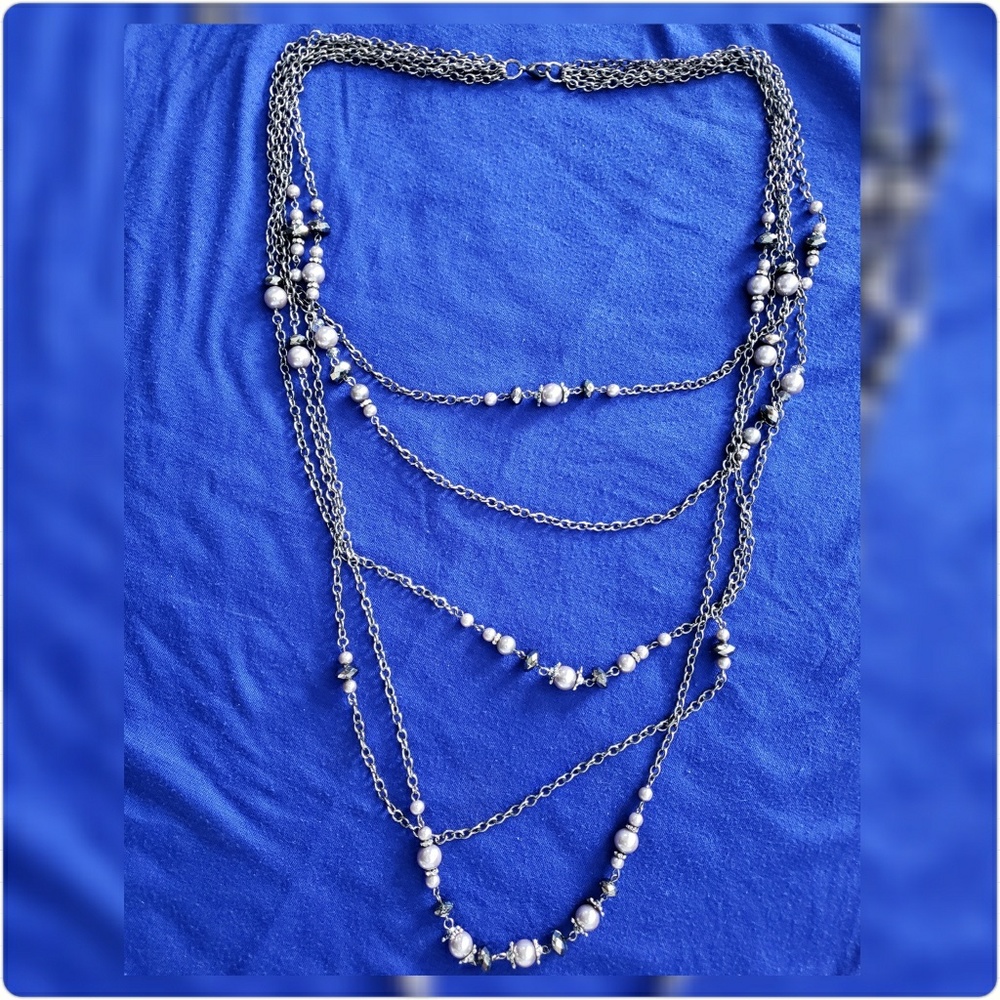 Long black metal multi-strand necklace